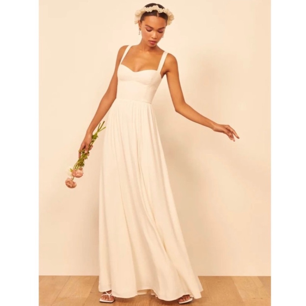 Reformation Hollyhock Dress Size 10 Women Ivory Wedding Smocked Sweetheart Neck